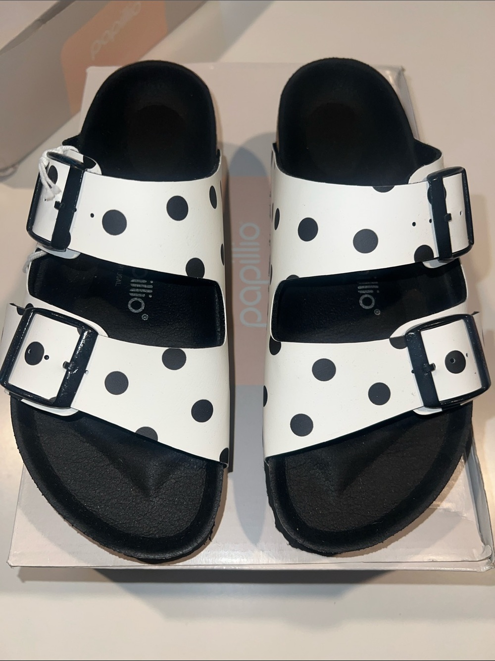 Birkenstock White Sandals with Black Polka Dots Size 38 Papillio platform sandal